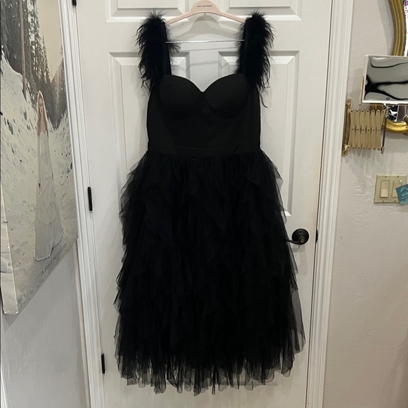 NWT Black Feather Strap Tulle Dress - Picture 10 of 11
